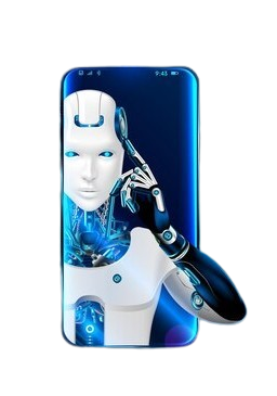 artificial intelligence phone mobile online chat bot smartphone cyborg robot with ai look out screen phone chatbot internet helper virtual support web services technology concept 733288 861 removebg p